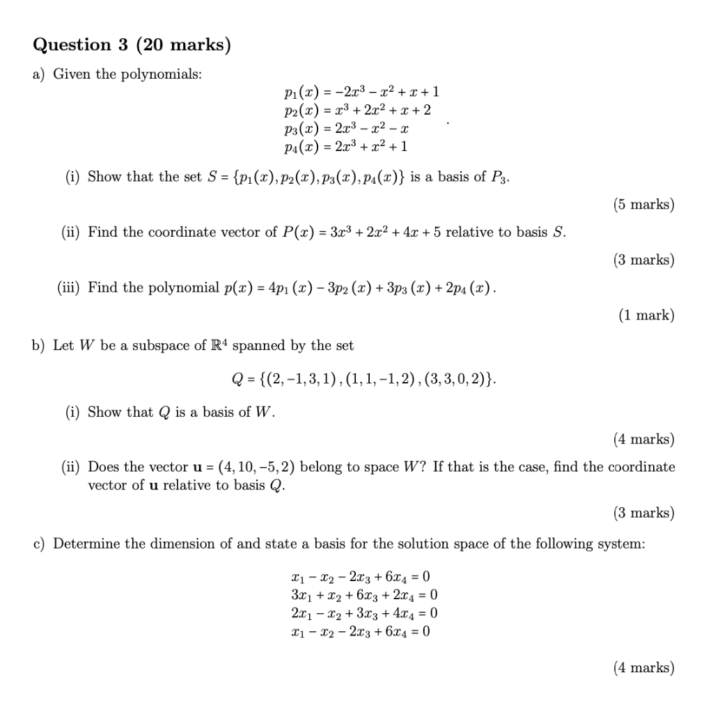 Solved Question 3 (20 marks) a) Given the polynomials: P1(x) | Chegg.com