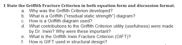 1 State the Griffith Fracture Criterion in both | Chegg.com