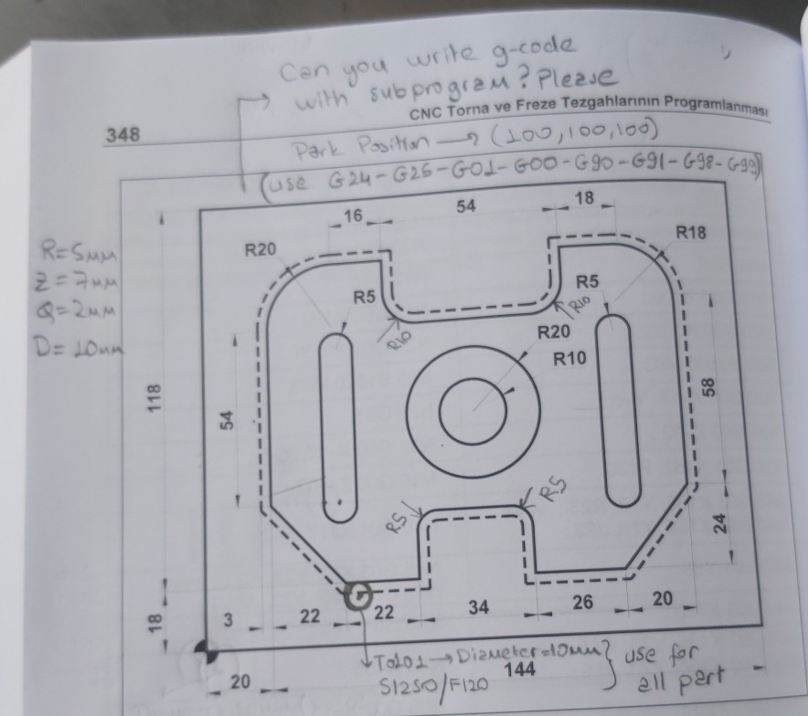 Can you write g-code with sub program?Please CNC | Chegg.com