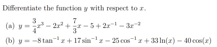 Solved Differentiate the function y with respect to x. (a) | Chegg.com