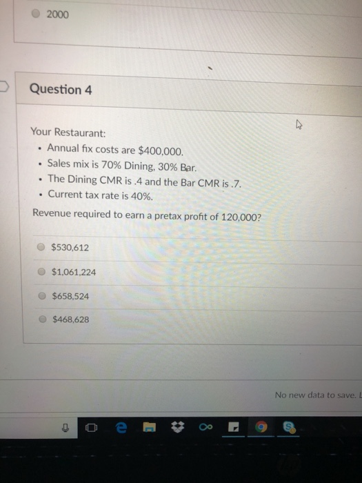 Solved 2000 Question 4 Your Restaurant . Annual fix costs