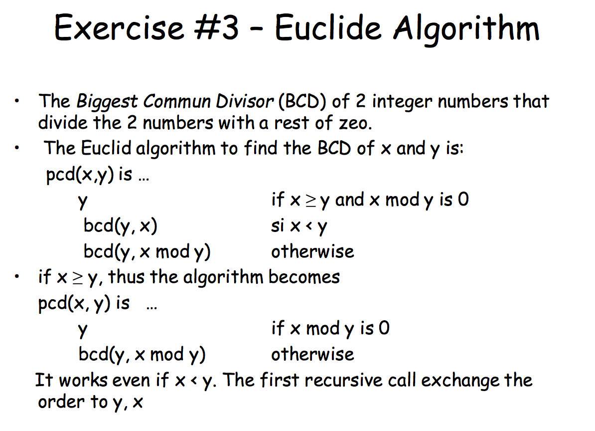 Solved Exercise #3 - Euclide Algorithm The Biggest Commun | Chegg.com