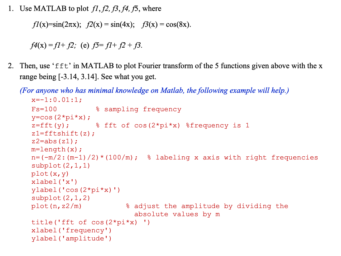 Solved 1. Use MATLAB to plot f1, f2, f3, f4, f5, where | Chegg.com