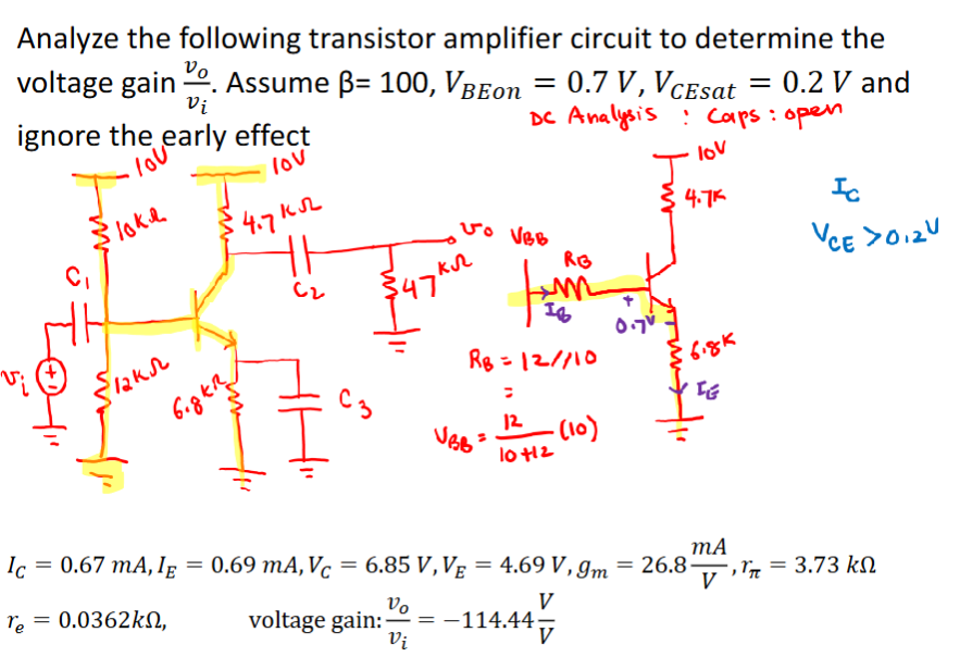 Solved Analyze the following transistor amplifier circuit to | Chegg.com