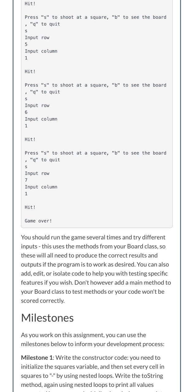 Assignment 8: Battleship Instructions In this | Chegg.com