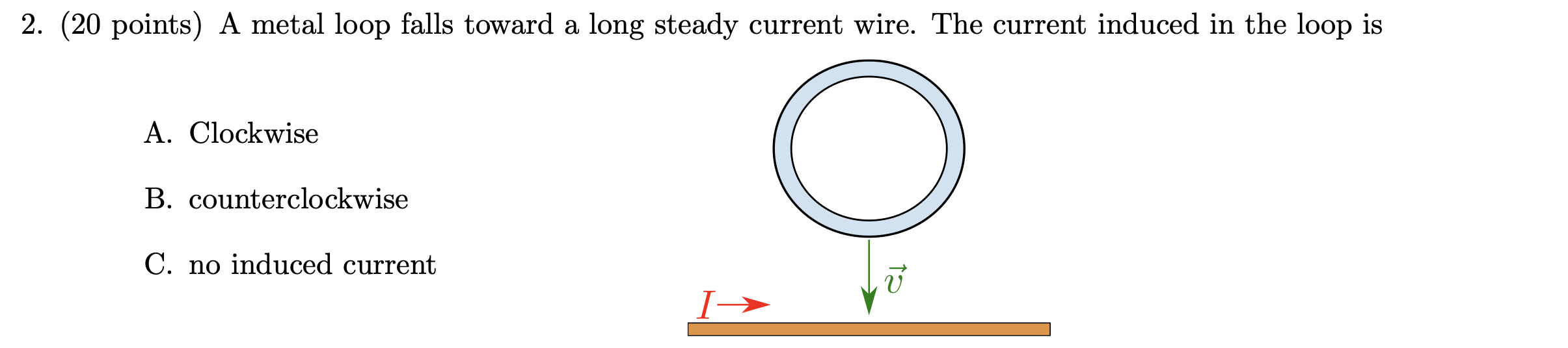 Solved 2. (20 points) A metal loop falls toward a long | Chegg.com