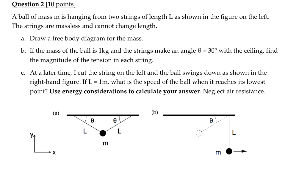 Solved Question 2 [10 Points] A Ball Of Mass M Is Hanging | Chegg.com