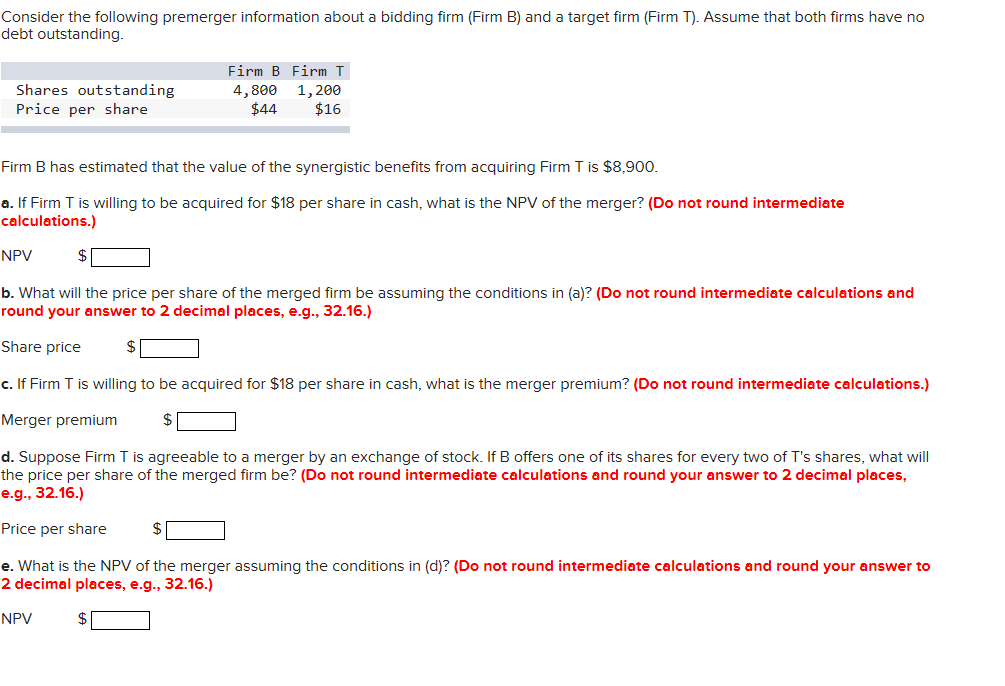 Solved Consider The Following Premerger Information About A | Chegg.com