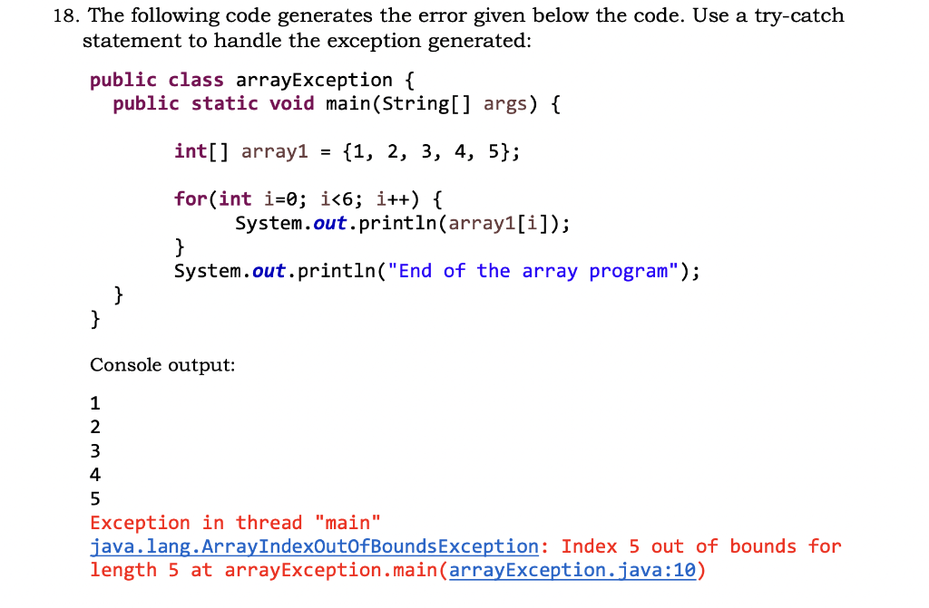 Solved 8. The following code generates the error given below | Chegg.com
