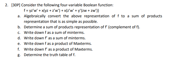 Solved 2. [30P] Consider the following four-variable Boolean | Chegg.com