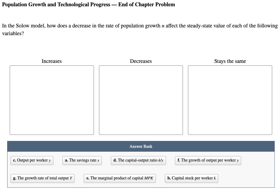 Solved Population Growth and Technological Progress - End of | Chegg.com