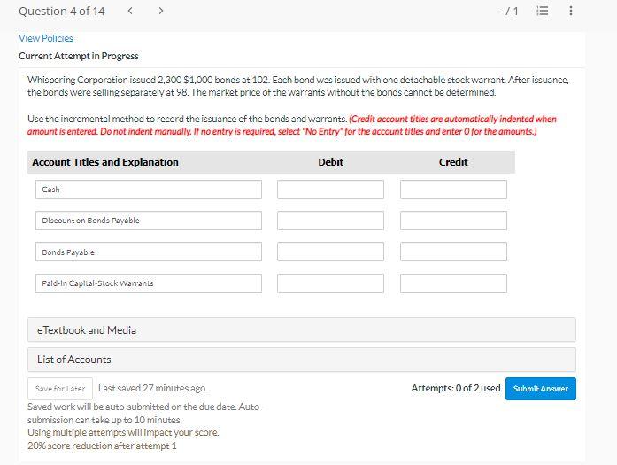 Solved Question 7 of 14 -/1 View Policies Current Attempt in | Chegg.com