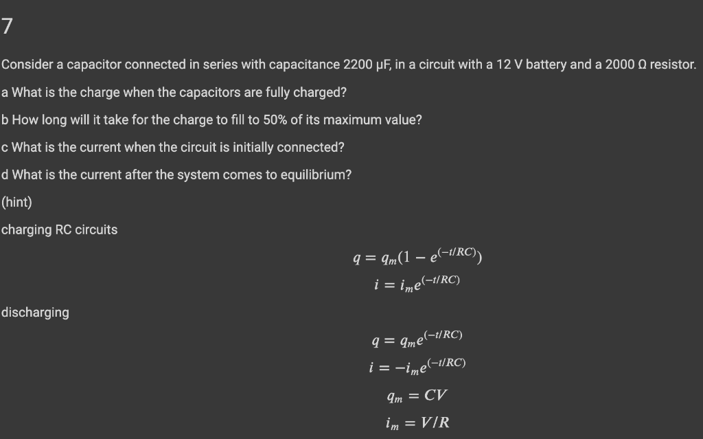Solved 7 Consider a capacitor connected in series with | Chegg.com