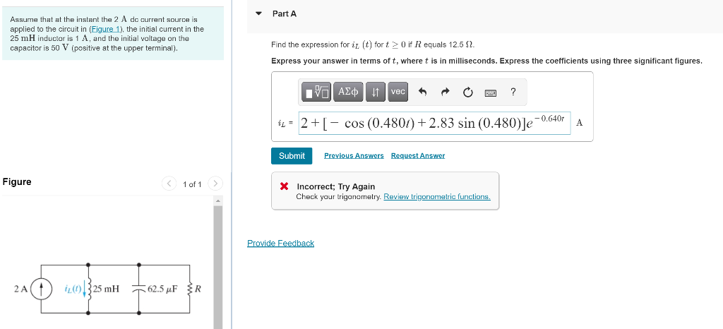 Solved Part A Assume that at the instant the 2 A do current | Chegg.com