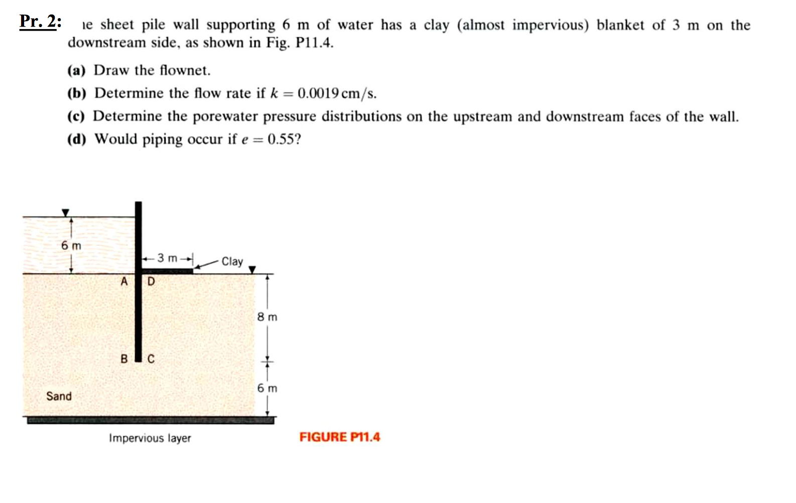 Solved Pr. 2: le sheet pile wall supporting 6 m of water has | Chegg.com