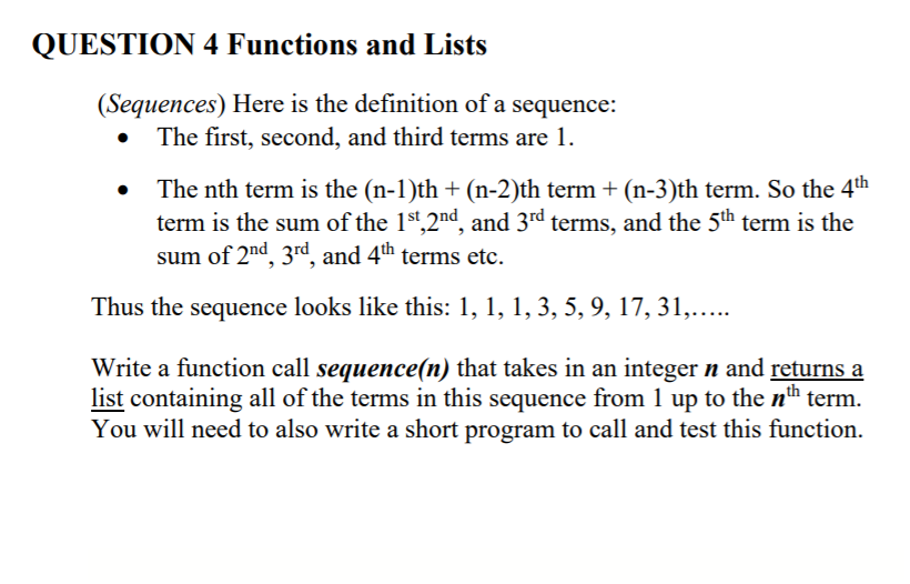 Solved QUESTION 4 Functions and Lists (Sequences) Here is