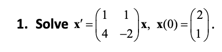 Solved 2 1. Solve x'= -=64 ), 2 1 x, x(0)= -2 -( | Chegg.com