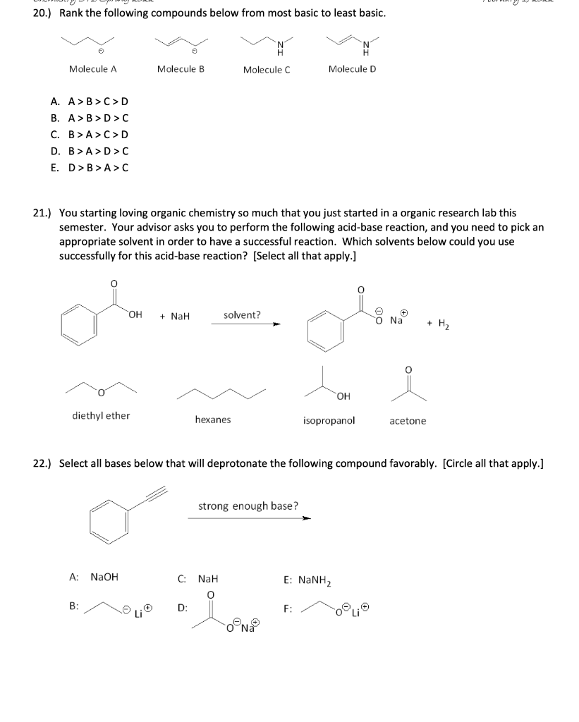 Solved 20.) Rank the following compounds below from most | Chegg.com