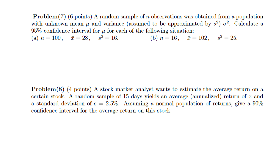 Solved Problem(7) (6 points) A random sample of n | Chegg.com