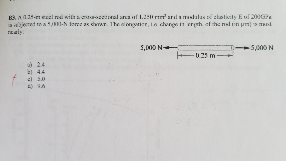 Solved B3. A 0.25m steel rod with a crosssectional area of