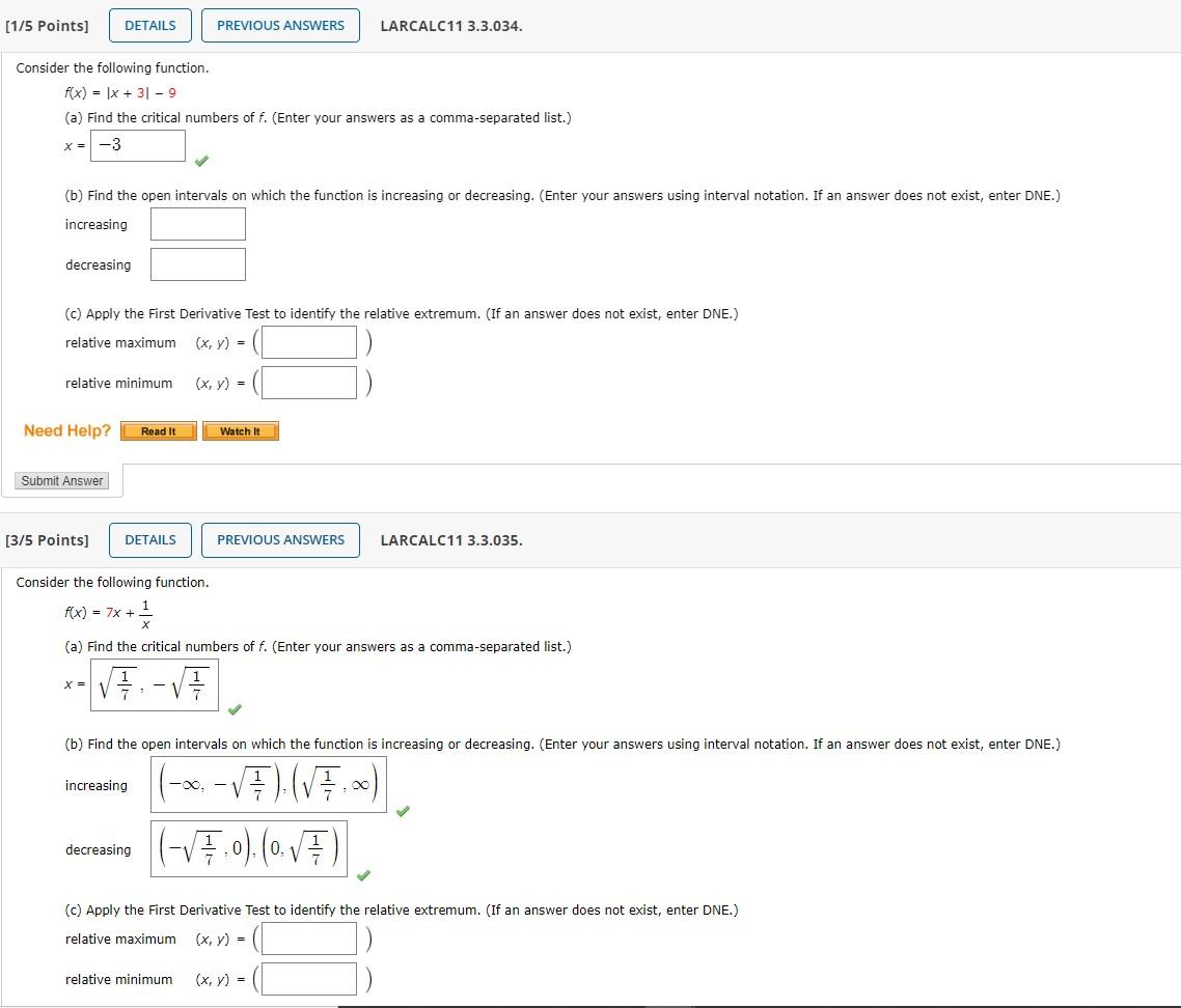 Solved [1/5 Points] DETAILS PREVIOUS ANSWERS LARCALC11 | Chegg.com