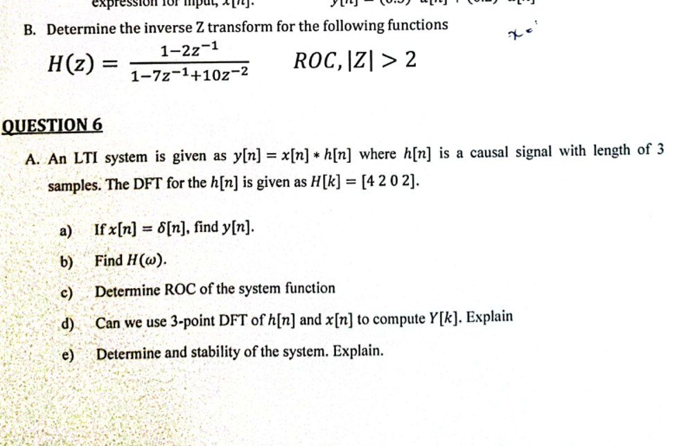 Solved B. ﻿Determine The Inverse Z ﻿transform For The | Chegg.com