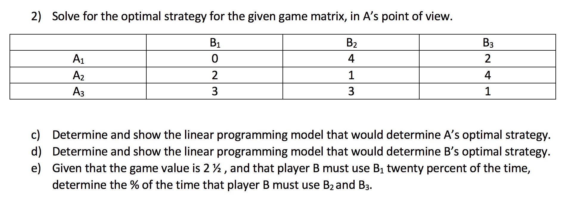2) Solve for the optimal strategy for the given game | Chegg.com