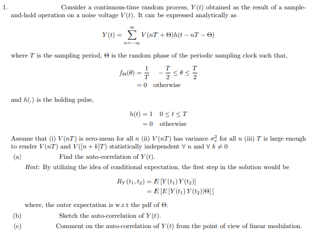 1. Consider a continuous-time random process, Y(t) | Chegg.com
