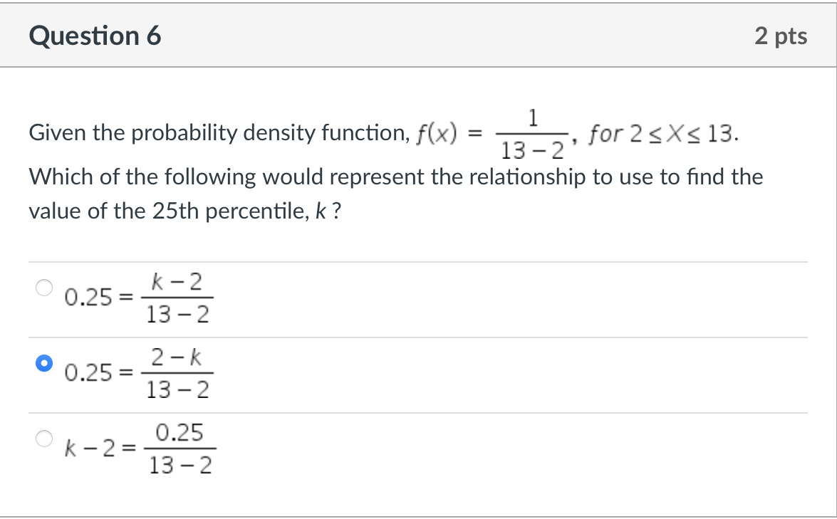 Solved Question 6 2 pts = 1 Given the probability density | Chegg.com
