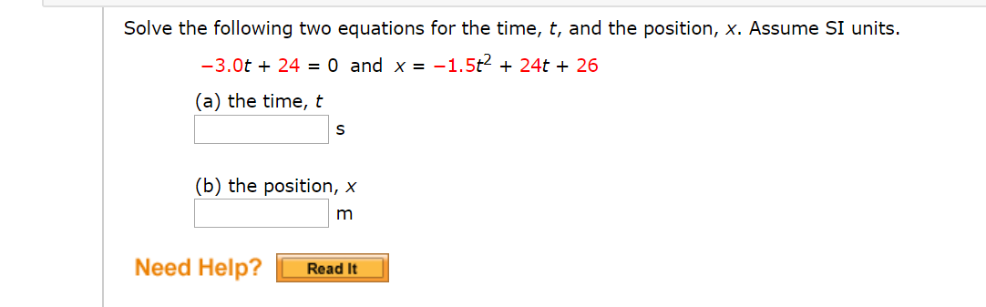 Solved Solve the following two equations for the time, t, | Chegg.com