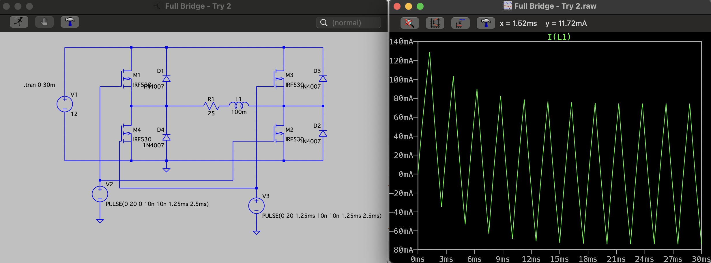 Solved LTSPice Full Bridge Inverter Help - ﻿Create sin wave | Chegg.com