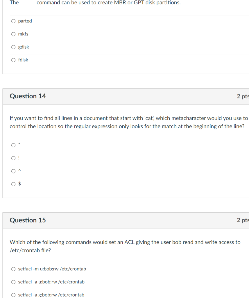 Solved The command can be used to create MBR or GPT disk | Chegg.com
