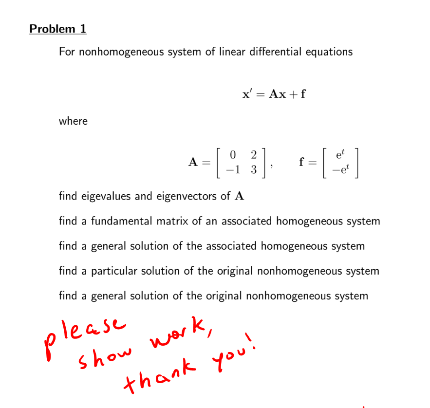 Solved Problem 1 For Nonhomogeneous System Of Linear 5666