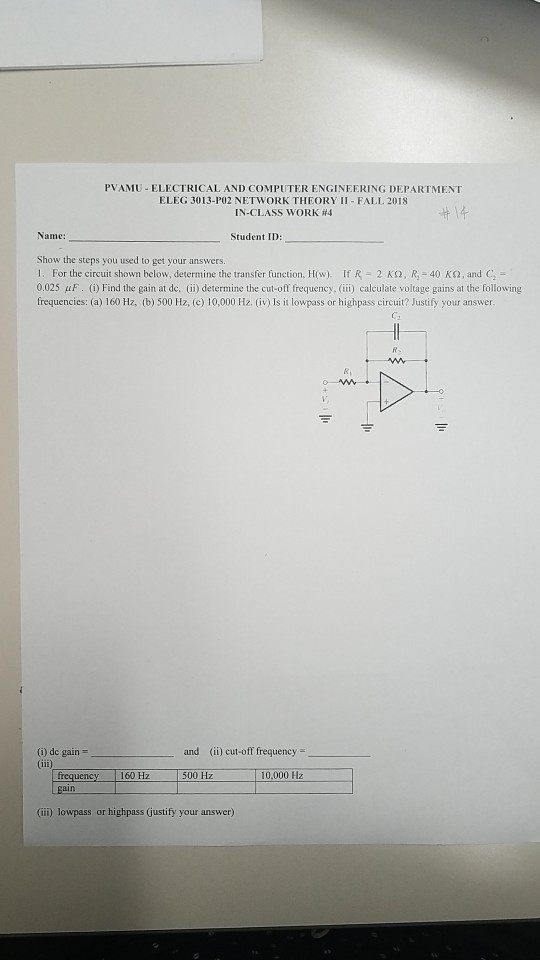 Solved PVAMUELECTRICAL AND COMPUTER ENGINEERING DEPARTMENT
