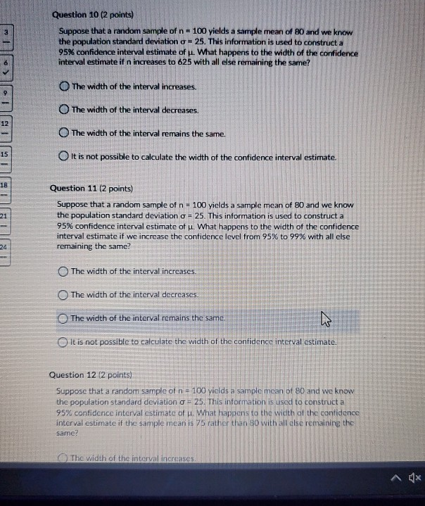 Solved Question 10 (2 points) Suppose that a random sample | Chegg.com