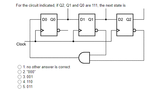 Solved For the circuit indicated, if Q2, Q1 and Q0 are 111, | Chegg.com