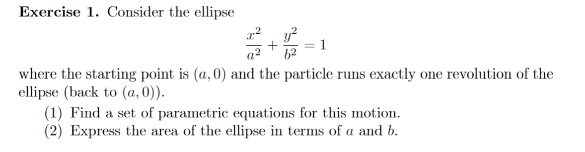 Solved Exercise 1. Consider The Ellipse A2x2+b2y2=1 Where | Chegg.com