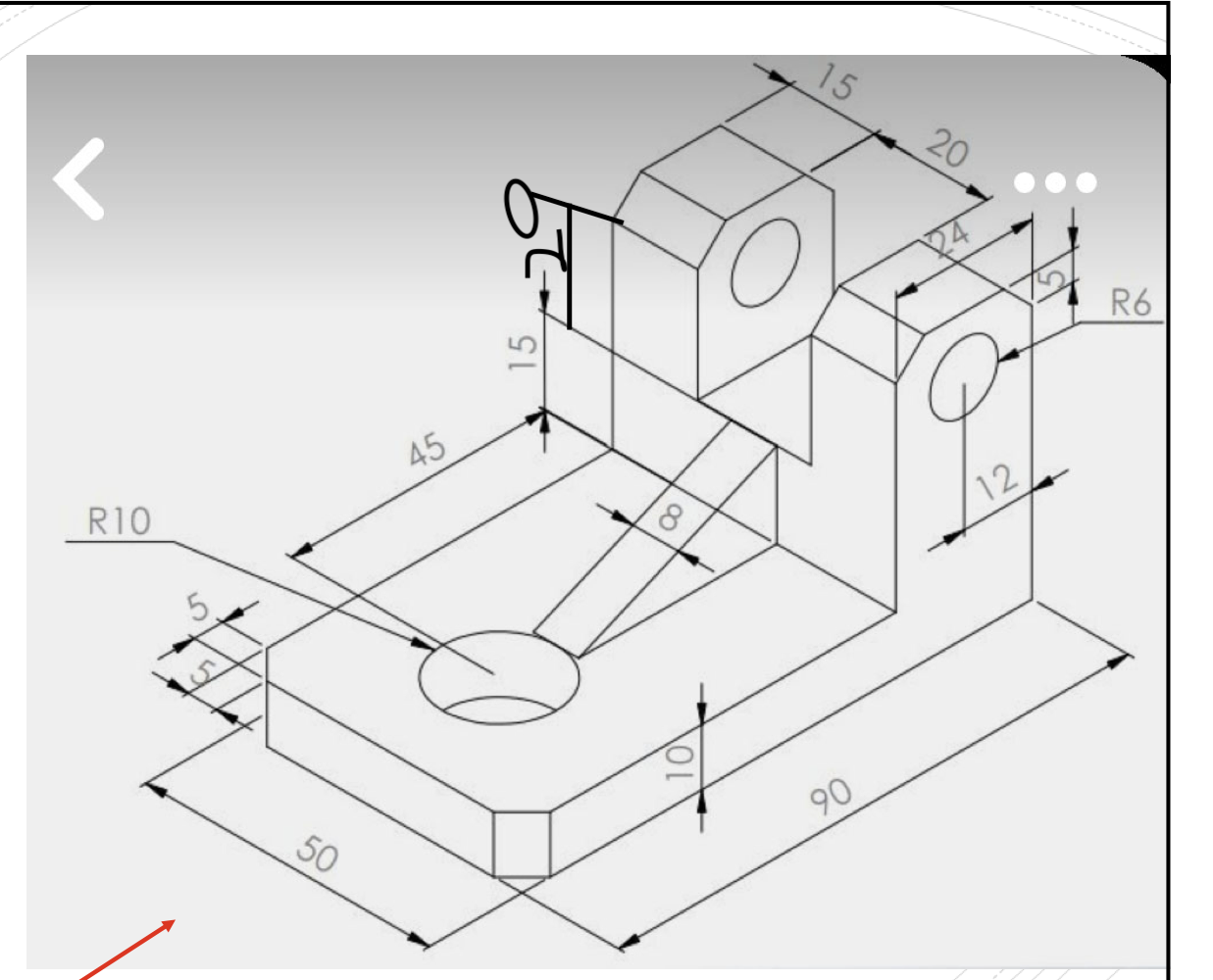 Draw the top view, front view and side view of the given objects