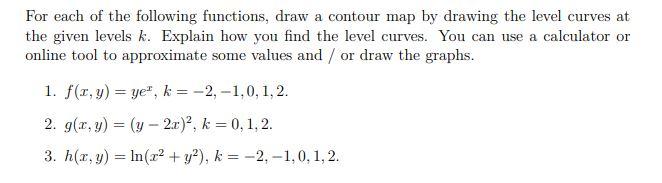 Solved For Each Of The Following Functions Draw A Contour Chegg Com