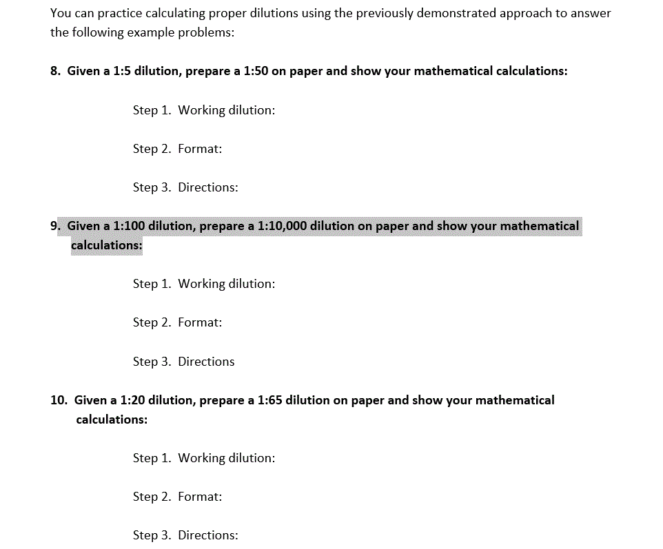 Solved You can practice calculating proper dilutions using