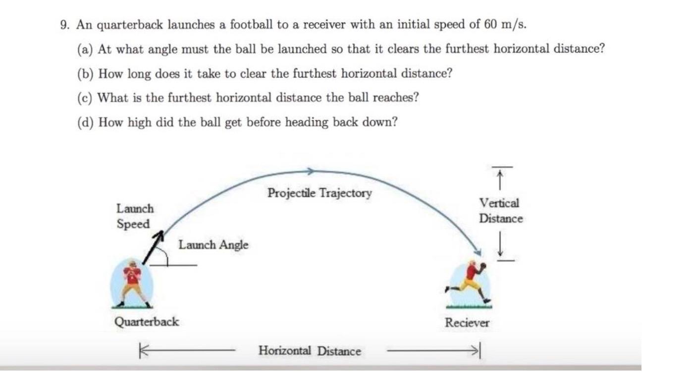 Solved 9. An quarterback launches a football to a receiver