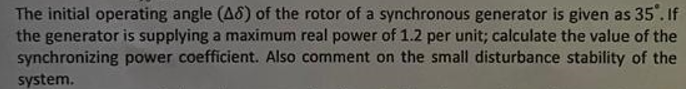 Solved The initial operating angle (48) of the rotor of a | Chegg.com