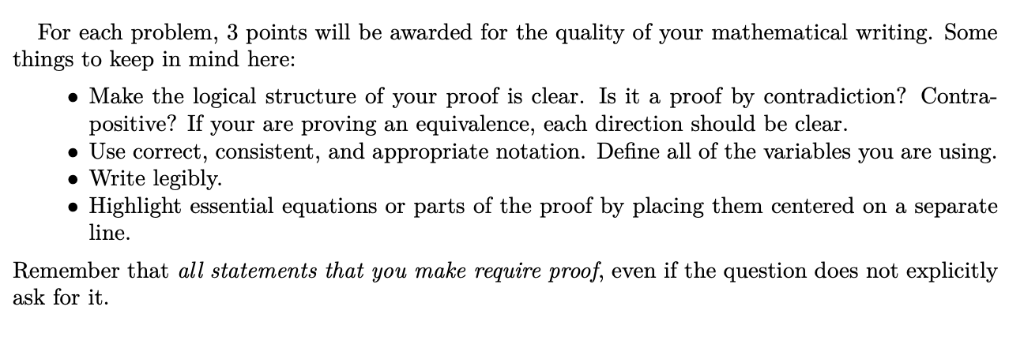Solved For each problem, 3 points will be awarded for the | Chegg.com