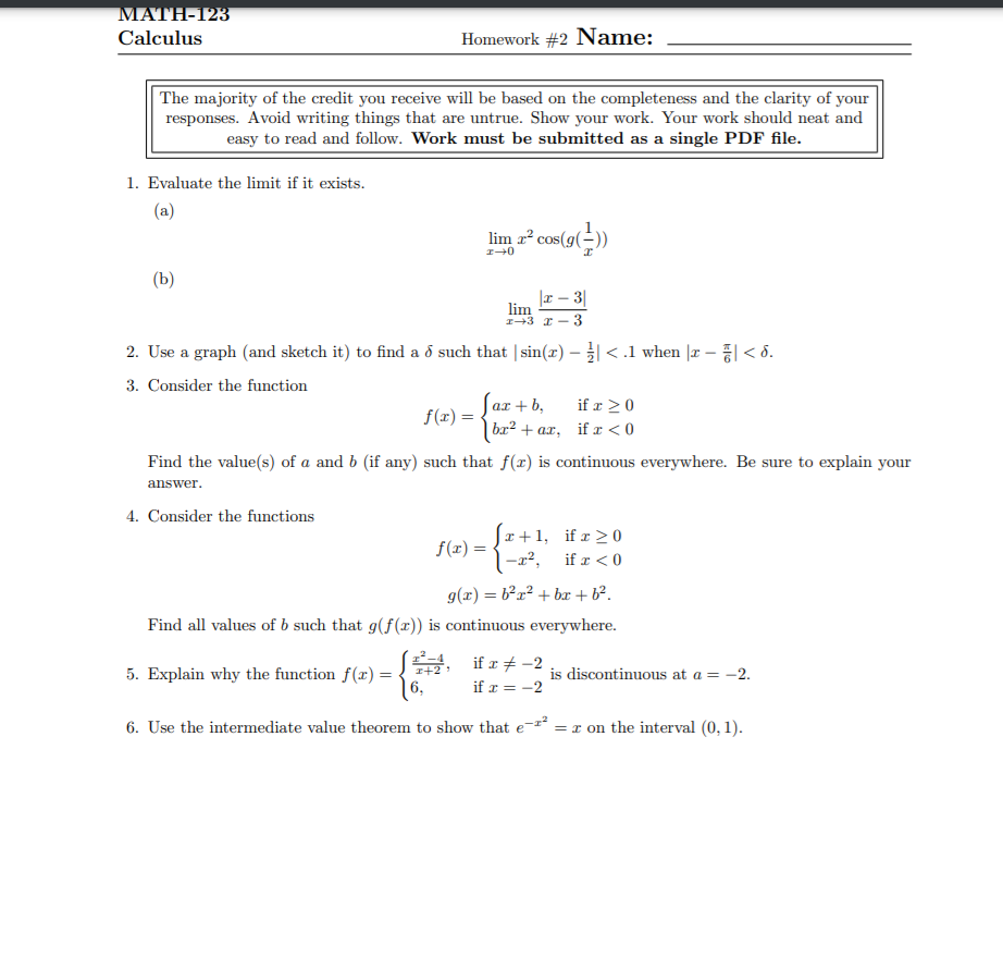 Solved MATH-123 Calculus Homework #2 Name: The majority of | Chegg.com
