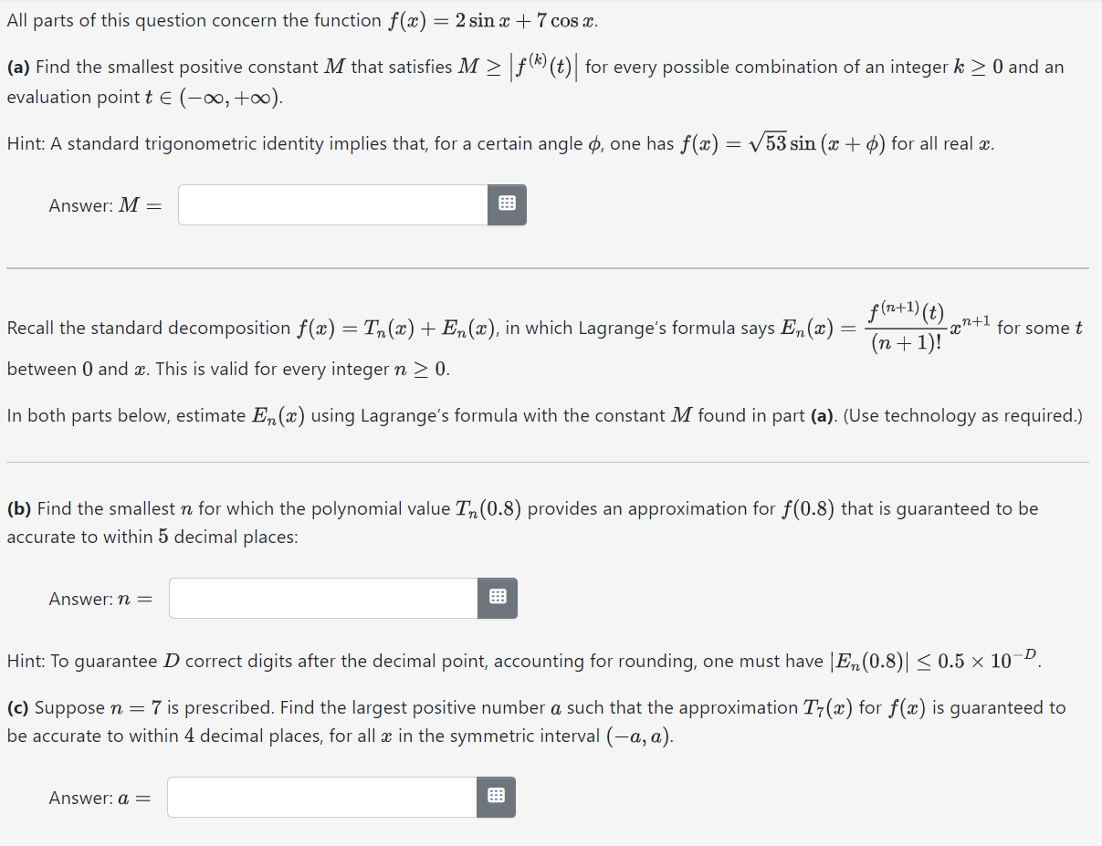 Solved All parts of this question concern the function | Chegg.com