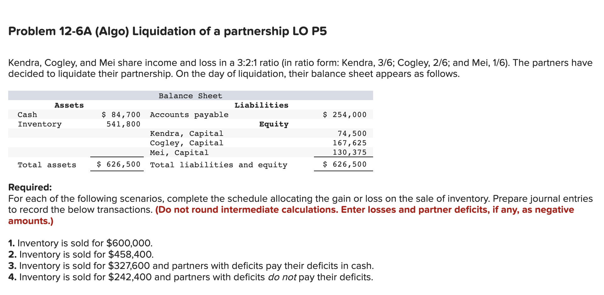 Solved Problem 12-6A (Algo) Liquidation of a partnership LO | Chegg.com