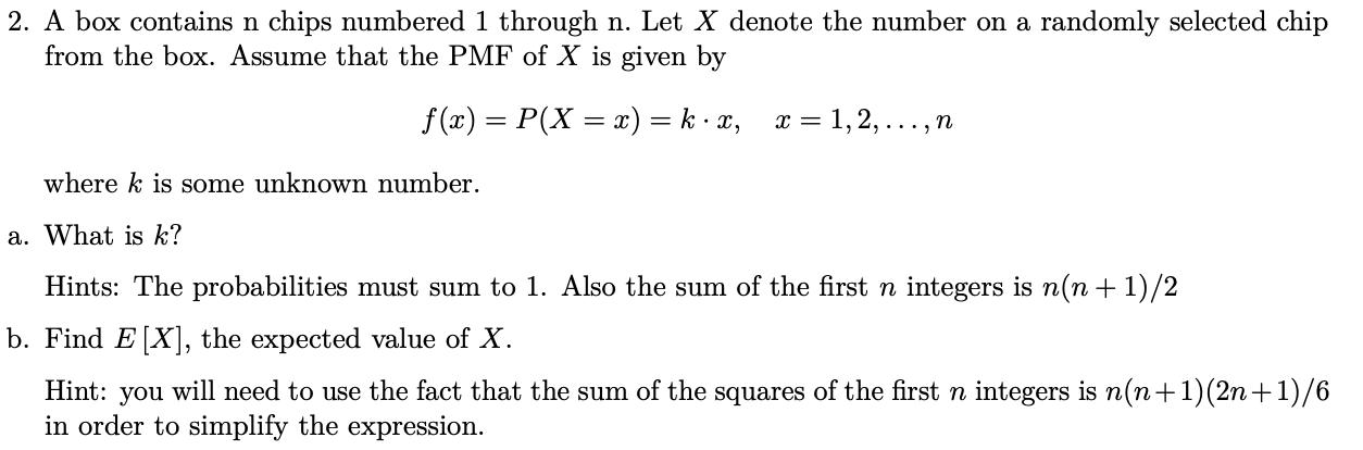 solved-2-a-box-contains-n-chips-numbered-1-through-n-let-x-chegg