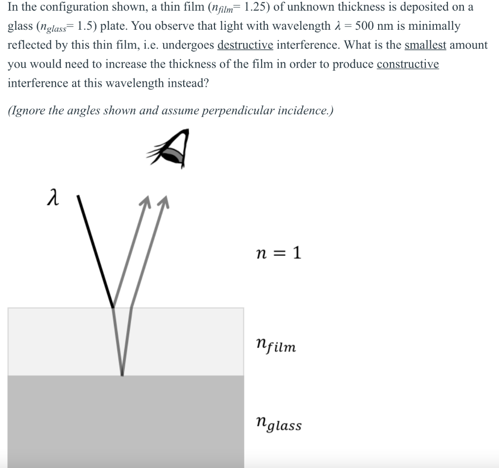 Solved In the configuration shown, a thin film (nfilm= 1.25) | Chegg.com