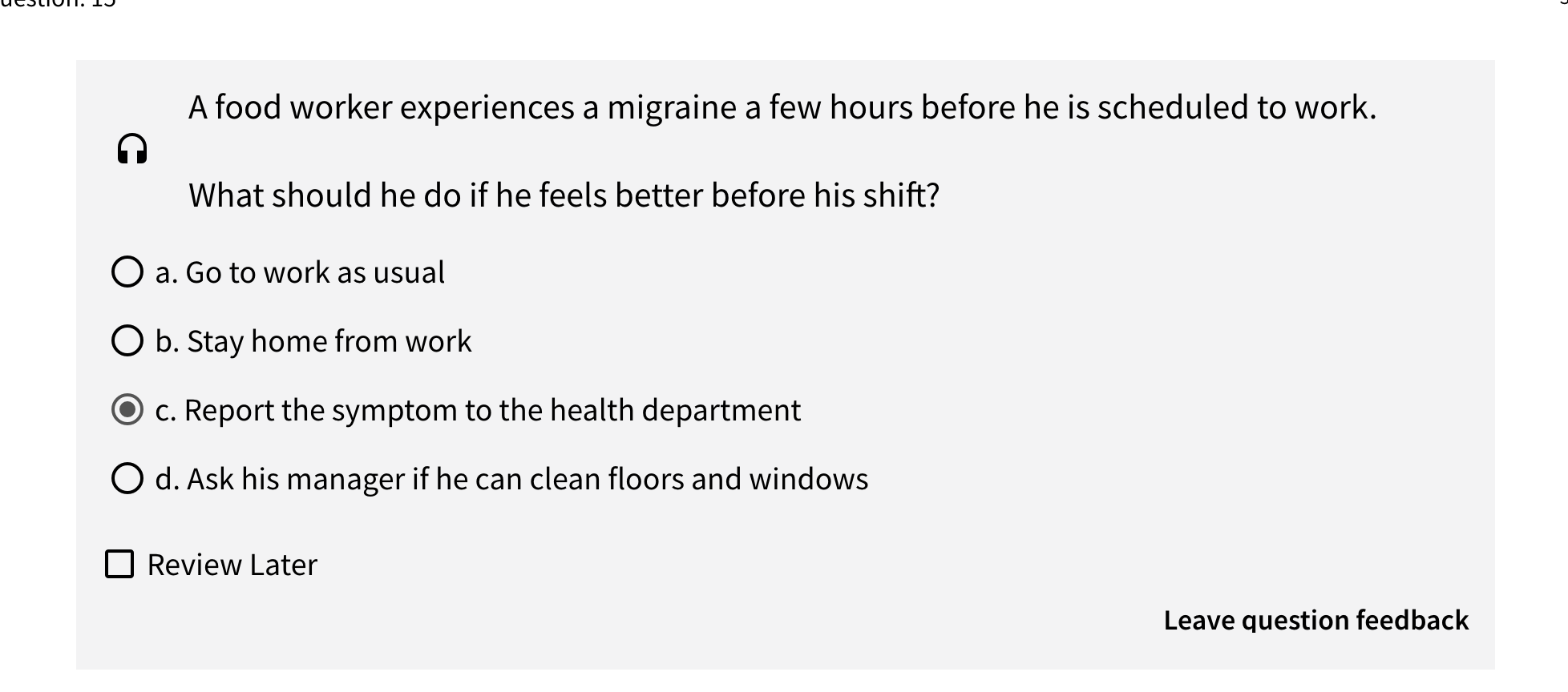 Solved A food worker experiences a migraine a few hours