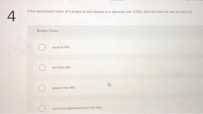 If The Net Present Value Of A Project Is Zero Based On A Discount Rate Of 16